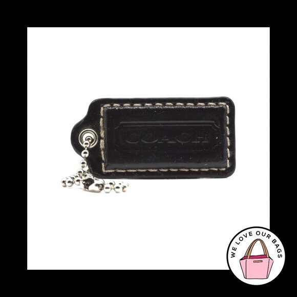 2" Medium COACH Black Patent Leather Nickel Key Fob Bag Charm Keychain Hang Tag - Picture 1 of 1